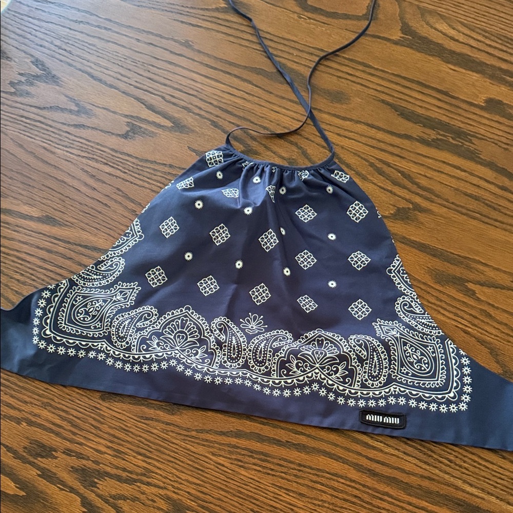 Miu Miu Dark Blue Bandana Print Halter Top